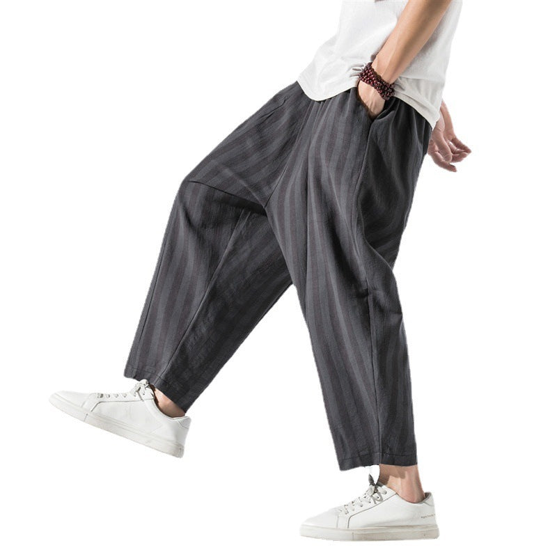 Japanese Trend Color Contrast Striped Harem Pants Men