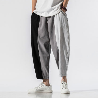 Japanese Trend Color Contrast Striped Harem Pants Men